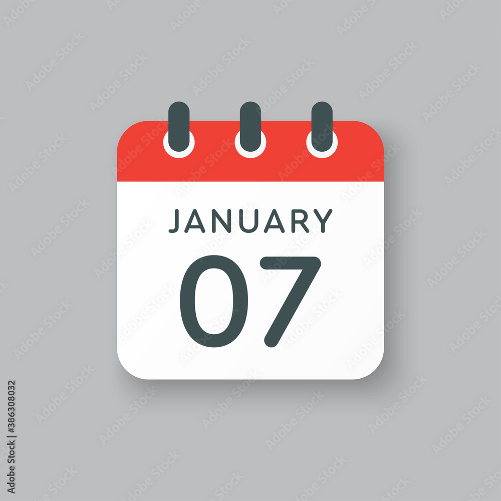 Icon day date 7 January, template calendar page Icon day date 7 January, template calendar page