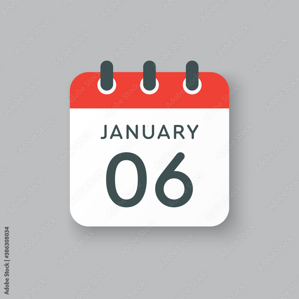 Icon day date 6 January, template calendar page Icon day date 6 January, template calendar page
