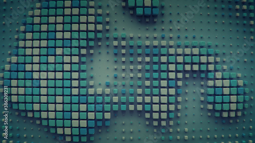 Cubes on a plane 3D render