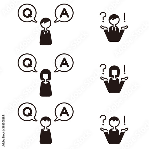 Q&Aの吹き出しとシンプルな人物のアイコンセット 