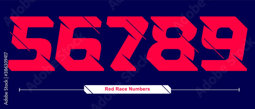 Numbers Typography Font Red race speed modern style in a set 56789