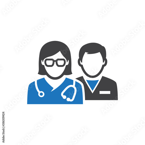 Female doctor and male nurse icon