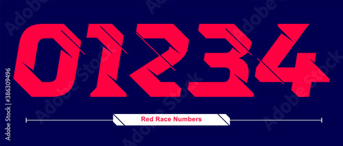Numbers Typography Font Red race speed modern style in a set 01234