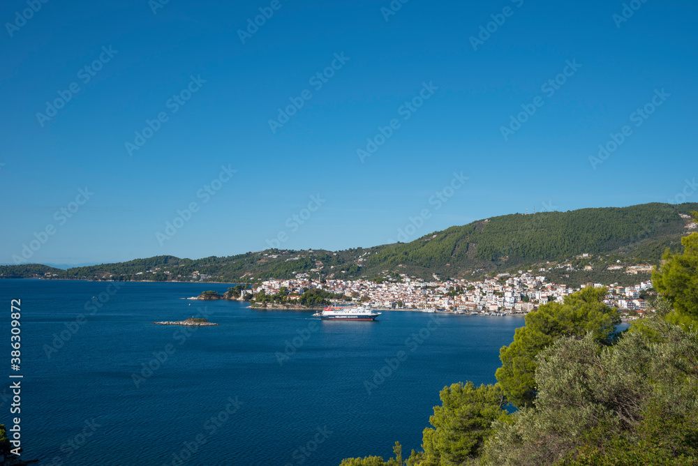 Skiathos Island, Greece. Panoramic view of the city of Skiathos
