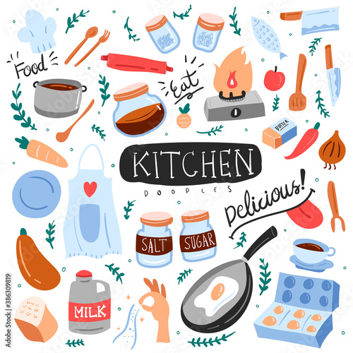 KITCHEN COLORFUL HAND DRAWN DOODLE 