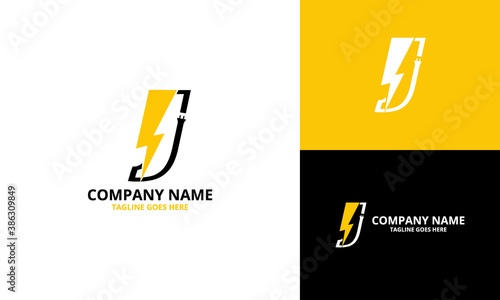 Flash initial letter J Logo Icon Template. Illustration vector graphic. Design concept Electrical Bolt With letter  symbol. Perfect for corporate, technology, initial , more technology brand identity