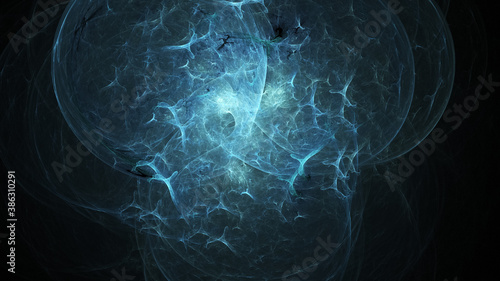 Abstract colorful blue crystal shapes. Fantasy light background. Digital fractal art. 3d rendering.