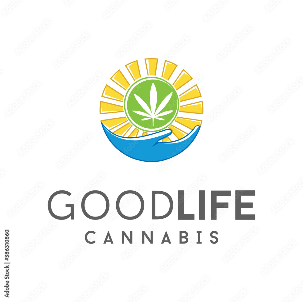 Cannabis Weed Hand Logo design nature. abstract marijuana sun logo creative template. Cannabis Weed Hand Logo design nature. abstract marijuana sun logo creative template.
