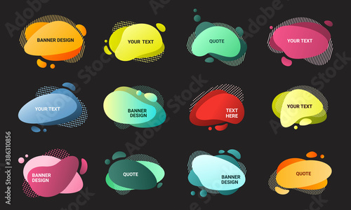 Liquid abstract banners set. Posters teardrop with blue color on black background creative elements dynamic red tracery green gradient splash colorful futuristic yellow structure. Template vector.