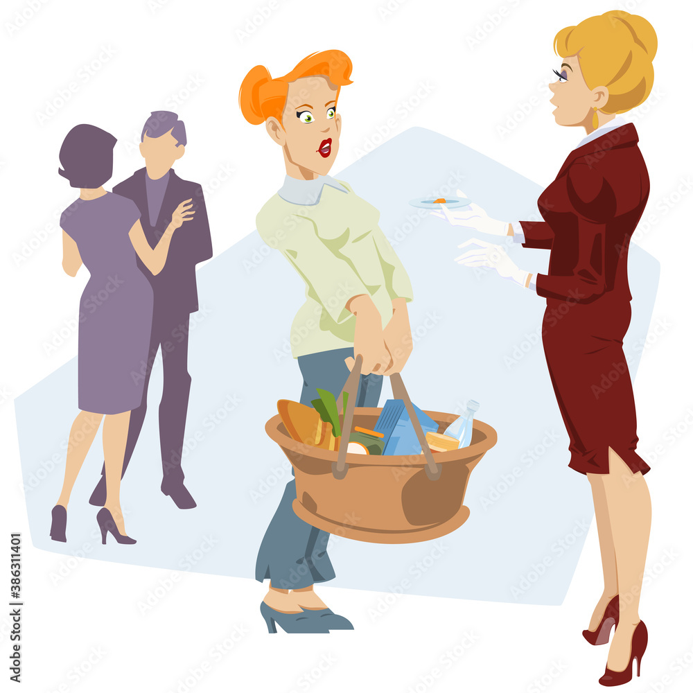 Young woman with shopping basket. Picture concept for web page design.