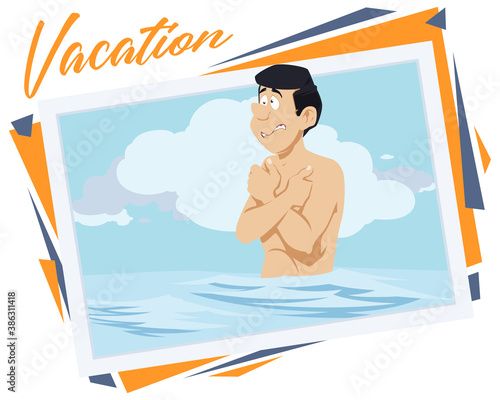 Frozen man in cold sea. Illustration for internet and mobile website.