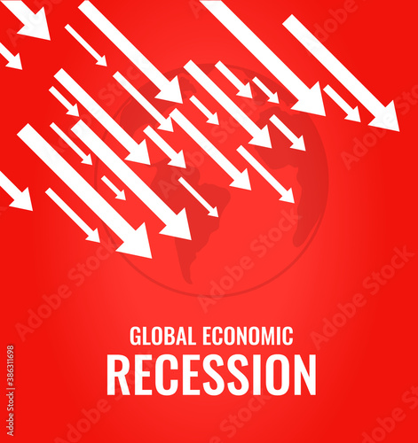 global economic recession downfall arrow red background