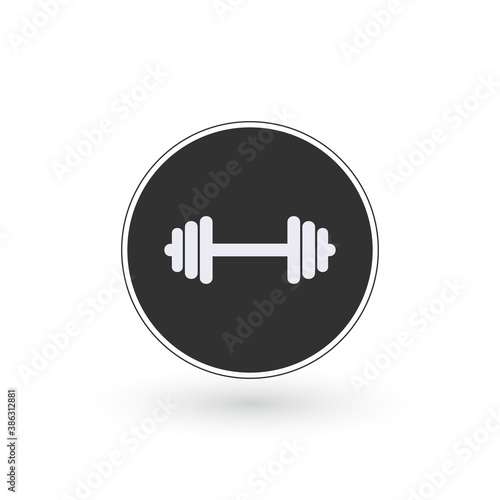 Dumbbell Icon in circle, gym activity icon in trendy flat style. Stock vector illustration isolated on white background.