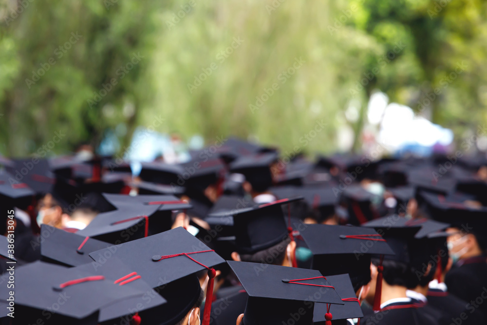 Group of Graduates during commencement stand in row. Concept education congratulation in University. Graduation Ceremony. Group of Graduates during commencement stand in row. Concept education congratulation in University. Graduation Ceremony.