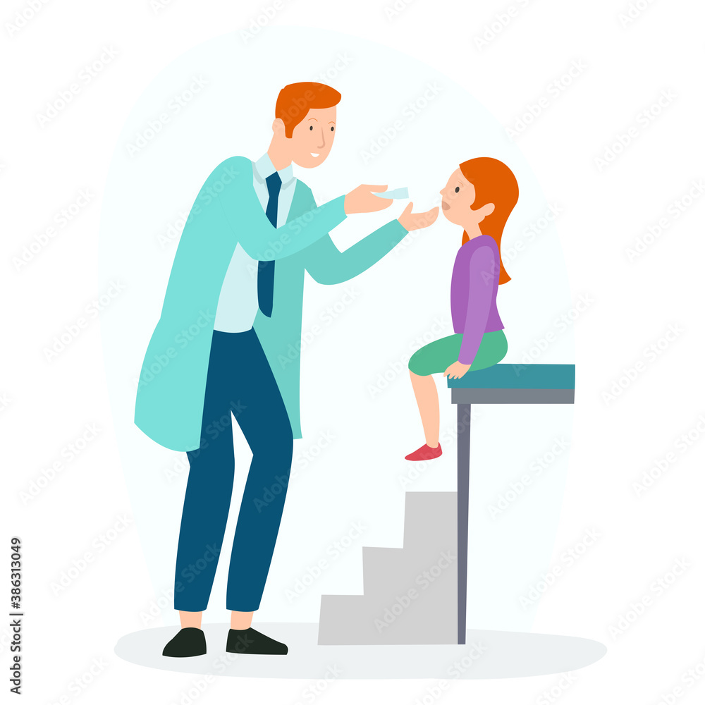 A pediatrician is examining the condition of the teeth in a pediatric patient A pediatrician is examining the condition of the teeth in a pediatric patient