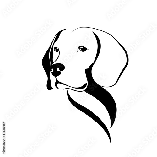 Dog portrait. Beagle dog head black sketch isolated on white background. Vector illustration