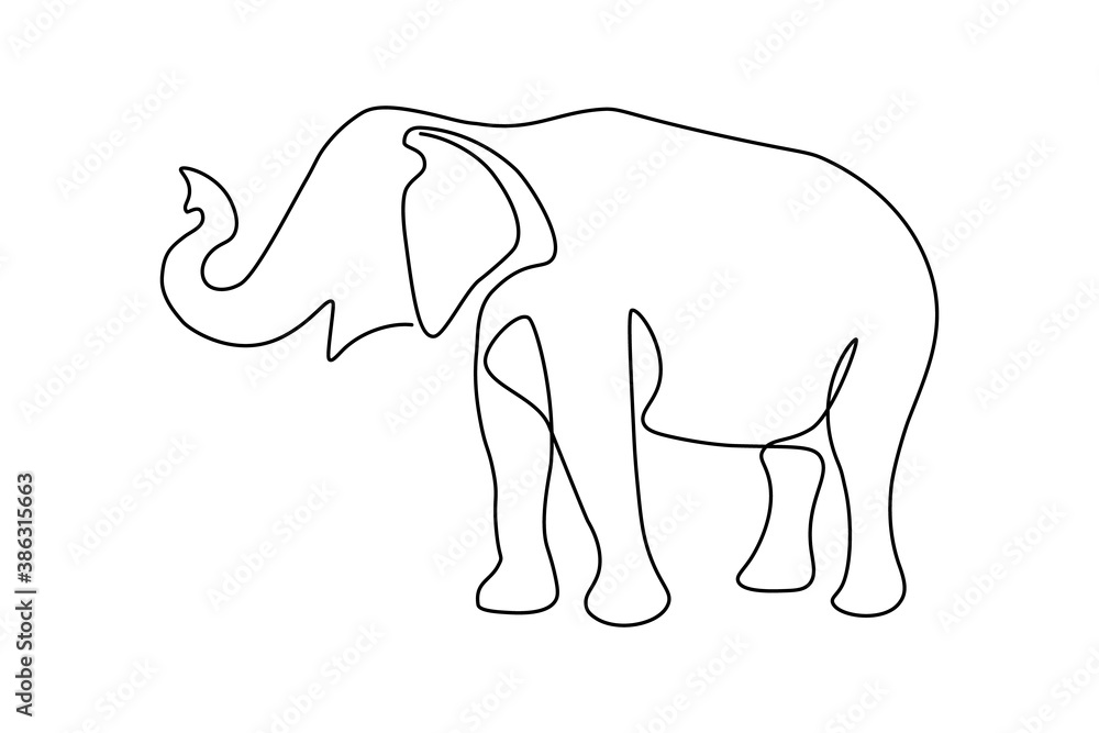 Cute elephant in continuous line art drawing style. Minimalist black linear sketch isolated on white background. Vector illustration