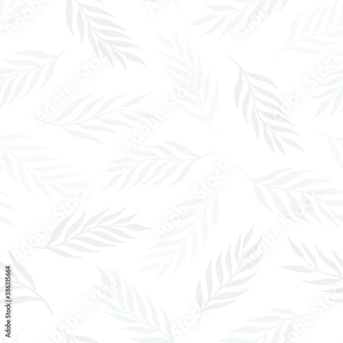 Hand drawn leaf seamless pattern design. Subtle white background. Vector illustration for surface design, print, poster, icon, web, graphic designs.