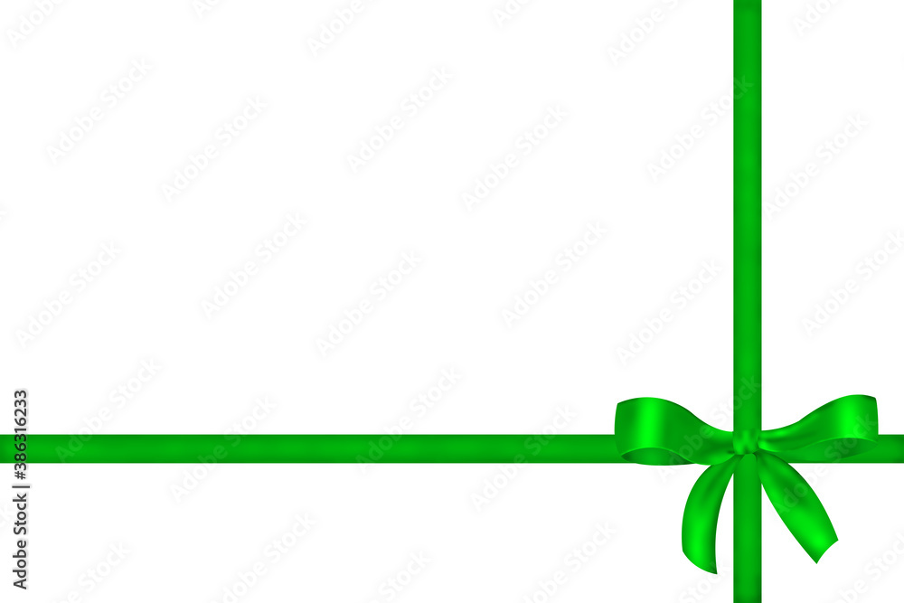 Green bow and ribbon on a white background. Gift box. Decor elements for Christmas, New year, Valentine's day, Birthday, women's, mother's day and other holidays.