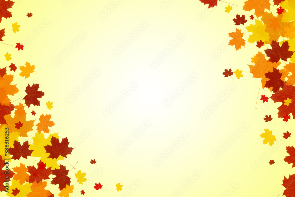 Beautiful bright autumn background with maple leaves on a yellow background. Copy space. Beautiful bright autumn background with maple leaves on a yellow background. Copy space.