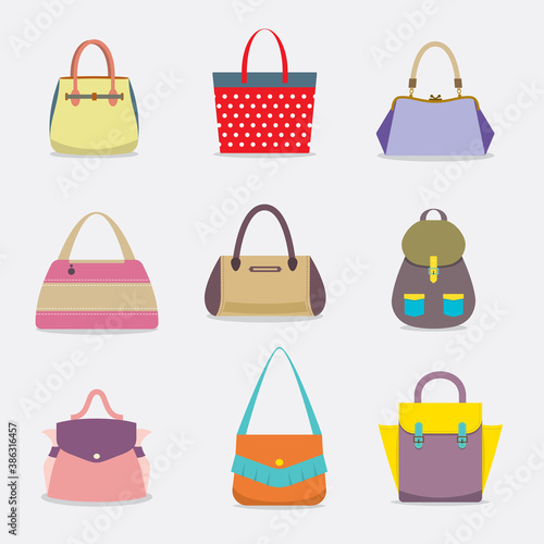 Flat Design Women Bags Set Vector Illustration.