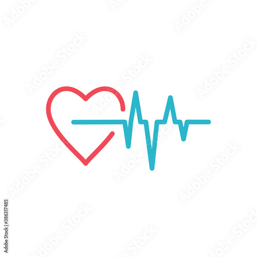 Red heart with ekg medical design. Stock vector illustration isolated on white background.