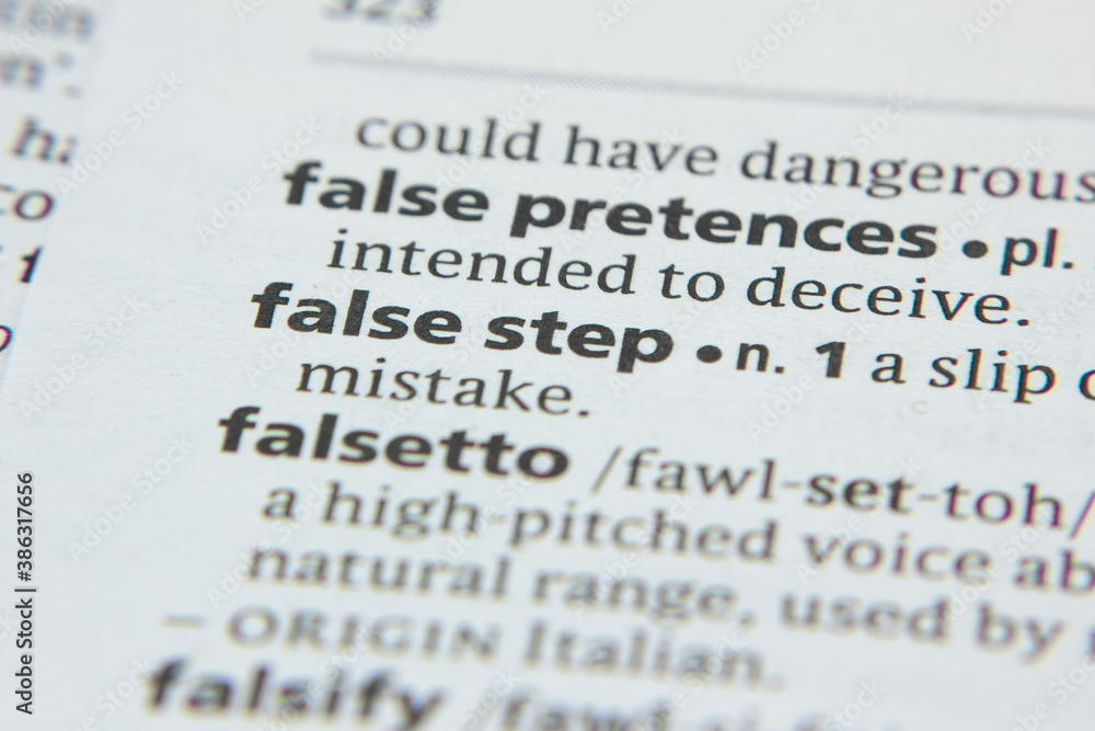 Word or phrase False Step in a dictionary. Stock Photo Adobe Stock