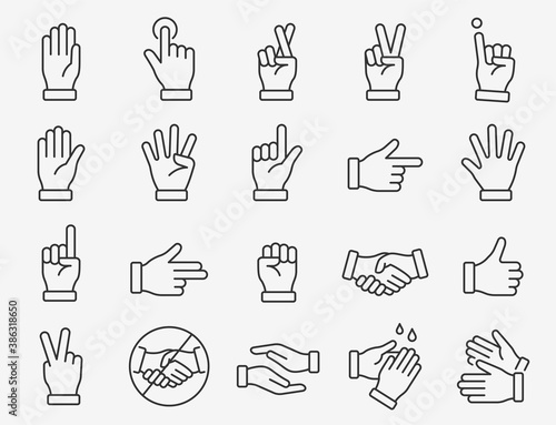 Hands line icons set. Editable stroke.