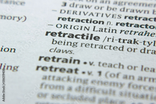 Word or phrase Retractile in a dictionary. photo