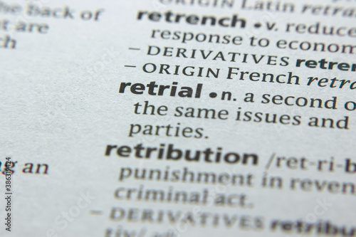 Word or phrase Retrial in a dictionary. photo