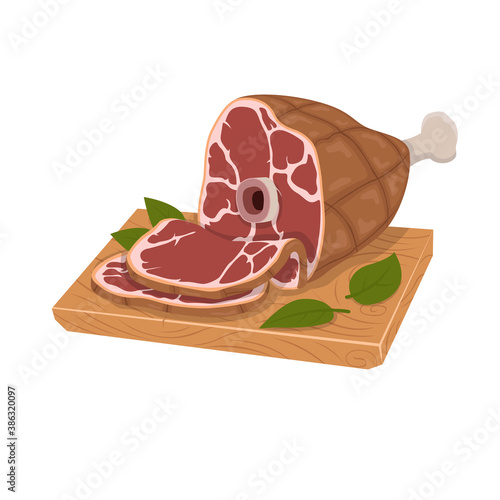 Meat delicatessen on white background. Slices of Italian dry-cured parma ham.