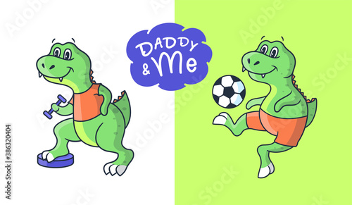 Cartoonish boy dinosaurs in the Sport style