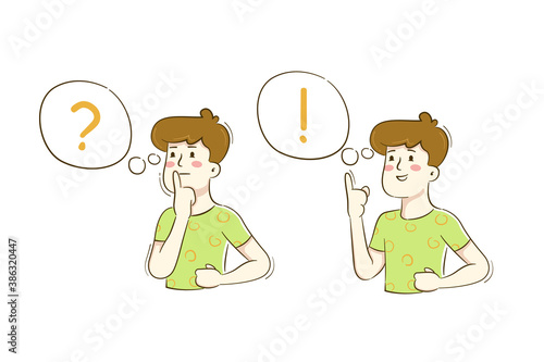 young man ponders the problem and finds a solution. cartoon character isolated on white background.