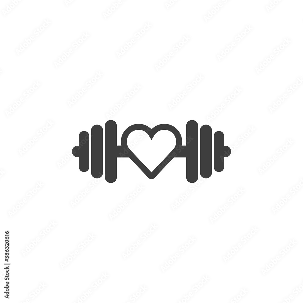I love gym logo icon, fitness center, dumbell and heart. health care  concept. Stock vector illustration isolated on white background. Stock  Vector | Adobe Stock