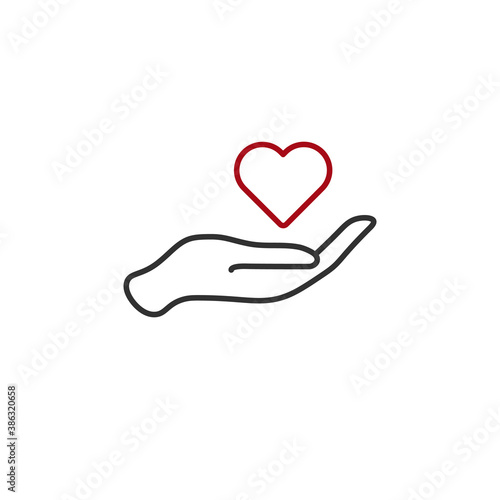 Heart in hand symbol, charity donation, share your love with others. health, voluntary, non profit organization concept. Stock vector illustration isolated on white background.