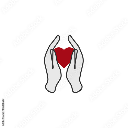 Heart in hand symbol, charity donation, share your love with others. health, voluntary, non profit organization concept. Stock vector illustration isolated on white background.