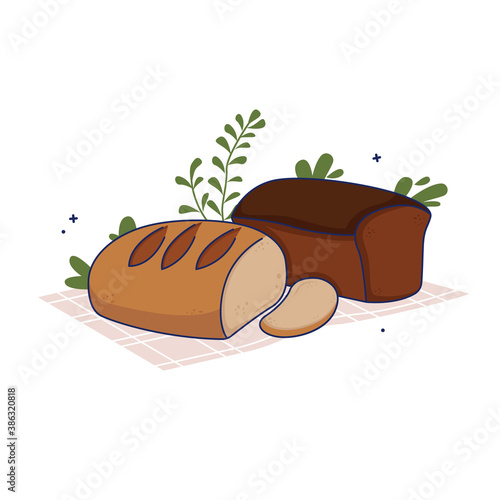 illustration of fresh bread placed on a tablecloth.