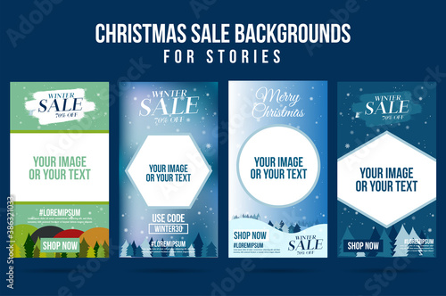 Set of christmas winter design sale story for background and present product template for social networks story.Cover social media background. Can be use for, website, mobile app.