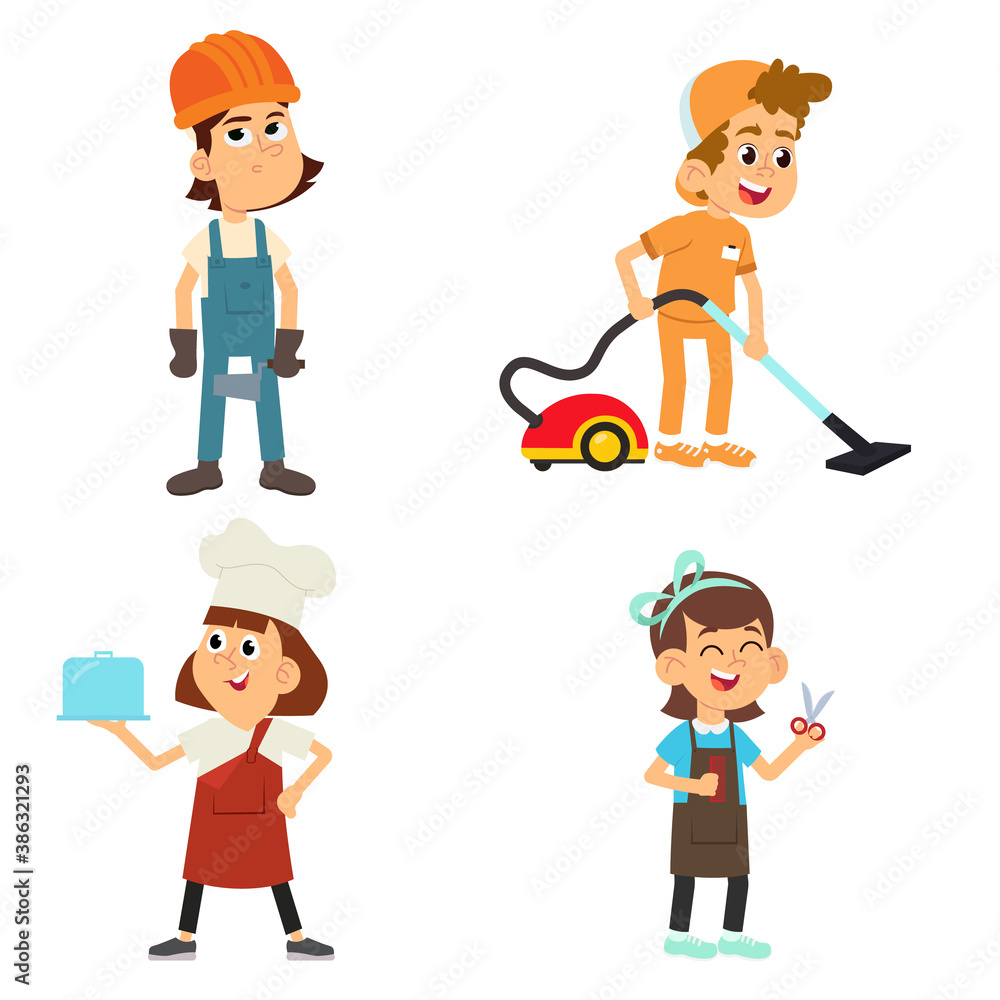 Cute kids in various professions set. Cute kids in various professions set.
