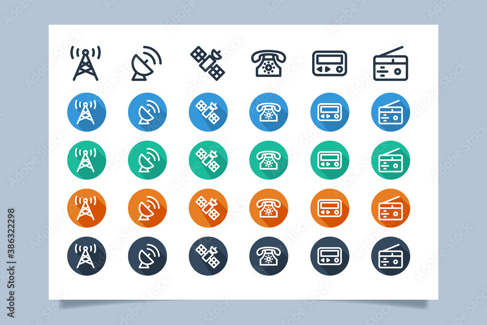 communication icon set vector graphic with several variations of style.