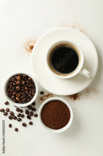 Concept of cooking coffee on white background
