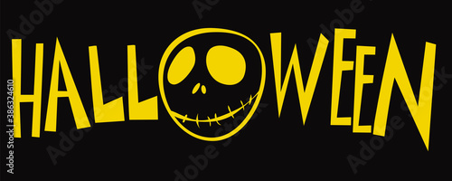 Halloween word. Funny face instead letter "O".