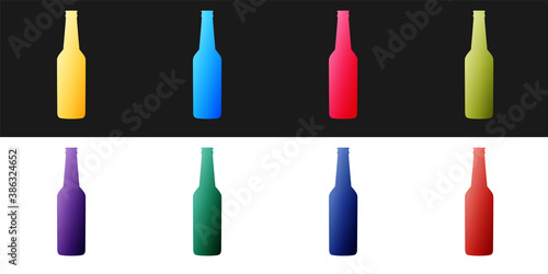 Set Beer bottle icon isolated on black and white background. Vector.