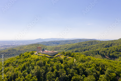Aerial view of Medvedgrad fortification at Medvednica mountain.