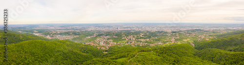 Panoramic aerial view of Zagreb cityscape from Medvednica mountain, Croatia.