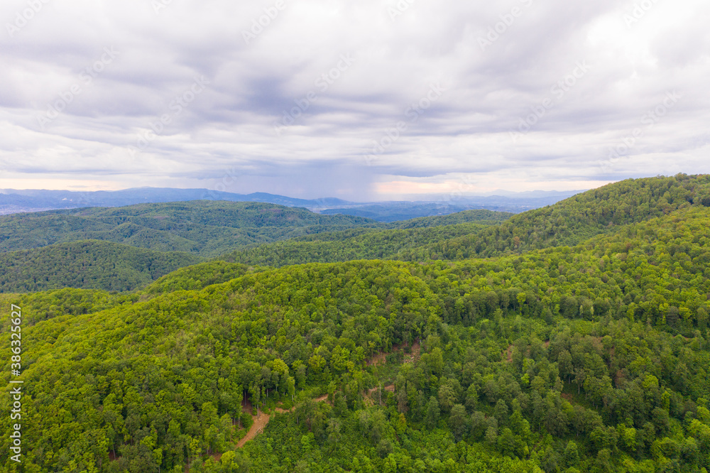 Aerial view of national park forest at Medvednica mountain, Zagreb, Croatia.