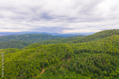 Aerial view of national park forest at Medvednica mountain, Zagreb, Croatia.