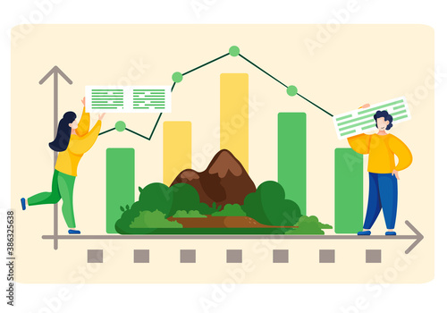 limate change dynamic graph on the Earth planet. Global warming concept. Idea of atmosphere change and danger for ecology. Save nature, stop the pollution. Small people care about the environment