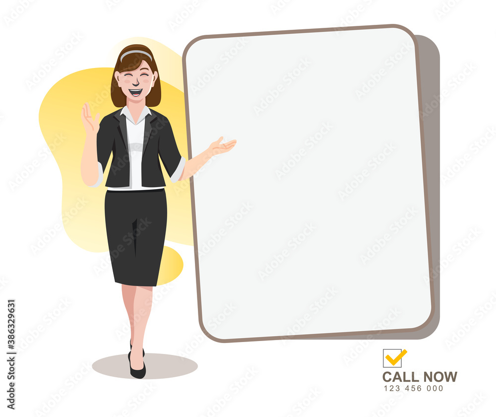 Business woman with sign Marketing, advertising, promotion vector illustration of Advertising Promotion Business woman with sign Marketing, advertising, promotion vector illustration of Advertising Promotion