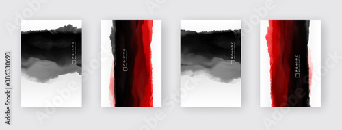 vector black and red ink brush stroke set photo